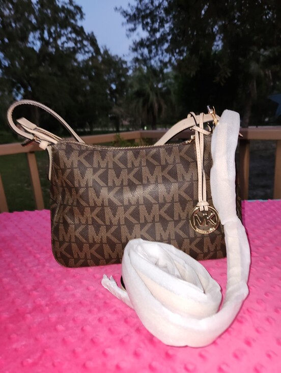 Michael Kors Handbags - Michael Kors Brown MK Logo Crossbody with Gold Charm. NWOT